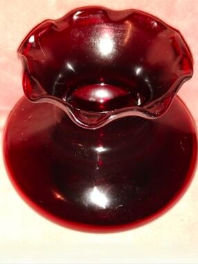 Vintage Mini Flower Vase Royal Ruby Red Glass Fluted Ruffle Edge Anchor Hocking
